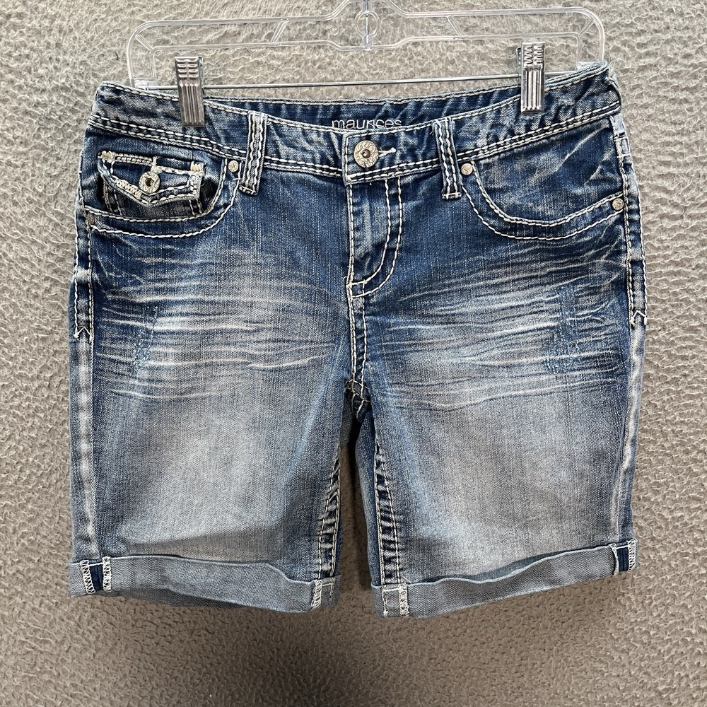 Maurices Shorts Womens 5/6 Blue Low Rise Thick Stitch Distressed Rockabilly